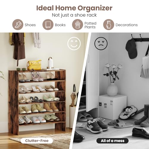 COSTWAY 6-Tier Shoe Rack, Extra Wide Shoe Shelf Organizer with Stackable Design, 31" Freestanding Adjustable Storage Shoe Stand for Small Space Entryway Hallway Closet (1,Rustic Brown) - color: Rustic Brown