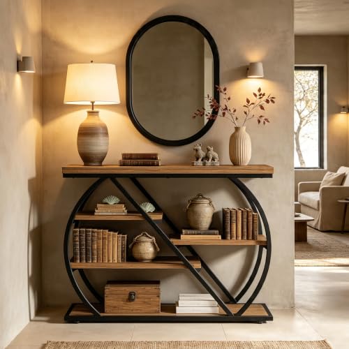 Tribesigns Industrial 41.3" Console Table | Entryway Table with 5-Tier Storage Shelves, Narrow Wooden Sofa Table for Living Room, Entrance, Foyer, Brown&Black