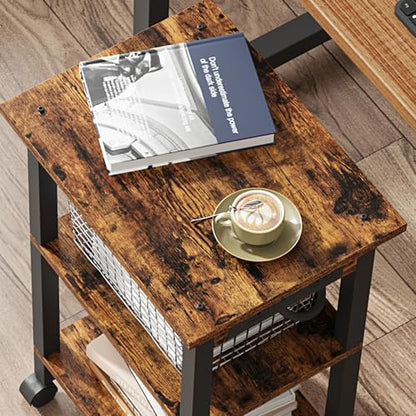 TUTOTAK Printer Stand, 3 Tier Rolling Printer Cart with Charging Station | Small Under Desk Printer Table with Wheels for Small Space, Office, Home, Brown PS02BB001 - color: Brown, size: 3 tier(15.7 x 11.8 x 23.6inchs)