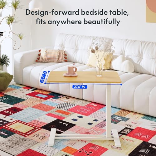 FLEXISPOT Adjustable C Table with Wheels, Mobile Snack Side End Table Sofa Couch Bedside Table Laptop Rolling Cart TV Tray Night Stand Small Space Side Table,(31.5" W x 17.7" D,Maple) - color: Maple, size: Large