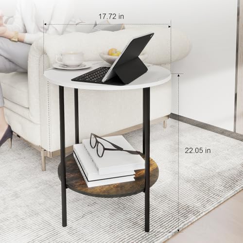 End Tables Living Room - Sturdy SideTable with Metal Frame, Modern Small Sofa & Bedside Table,Multi-Functional Round Coffee Table for Bedroom, Balcony, Sofa, Gym,Office