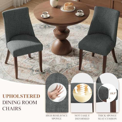 COLAMY Upholstered Dining Chairs Set of 6, Mid Century Modern Kitchen Chairs with Back, Farmhouse Fabric Side Dining Room Chairs with Wood Legs for Dining Room Restaurant, Dark Grey - color: Dark Grey, size: Set of 6