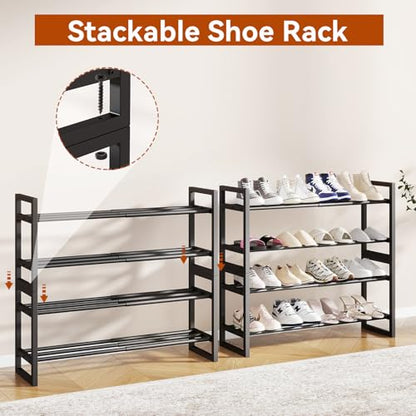 IBUYKE 2 Pack Expandable Shoe Rack, 18"-33” Adjustable Shoe Organizer for Closet, Stackable Metal Free Standing Shoe Rack Storage for Small Space Entryway, Black TXJ002B-2 - size: 33inch-2 Pack