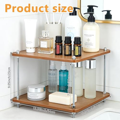 FMOACEN 2-Tier Bathroom Counter Organizer Wooden Bathroom Shelf for Makeup Skincare Perfume and Spices Countertop Organizer Shelf for Corner Vanity Coffee Station Kitchen Office and Home Decor