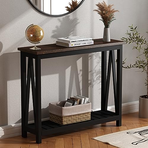 ChooChoo Console Table for Entryway Sofa Tables Living Room Farmhouse, Hallway Foyer Table Narrow with Shelf, Black - color: Black, size: 11.8"d X 39.4"w X 31.5"h