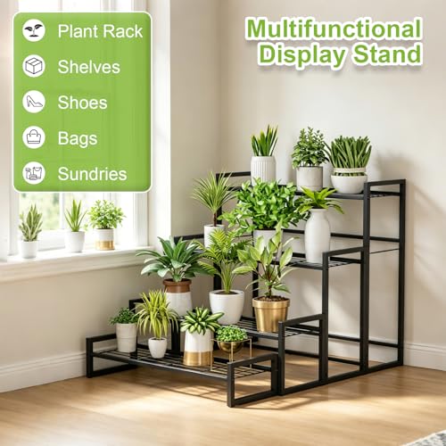 VyGrow Plant Stand, 4 Tier Stackable Tiered Plant Stand, Scalable Heavy Duty Tall Plant Shelf for Indoor Outdoor, Garden, Display Shelves, Flower Pot Holder, Black - color: Black 8.27"W