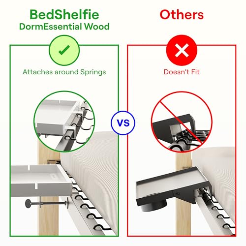 BedShelfie Wood Bedside Shelf for Dorm Room - White | Bunk Bed & Top Bunk, College Dorm Room Essentials, Loft Nightstand, Floating Bed Side Table Tray, By Smallish - color: White