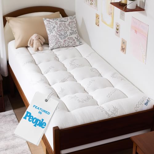 BEDLORE Twin XL Mattress Topper Viscose Derived from Bamboo, Thick Pillow Top Mattress Pad with Deep Pockets for 6-15 inches Mattress, Soft Mattress Topper College Dorm Size for Back Pain Relief - color: 1 White, size: Twin XL