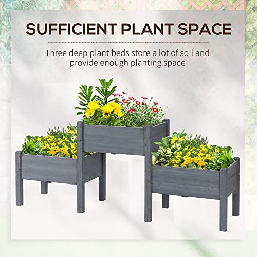 Outsunny Raised Garden Bed with 3 Planter Box, Elevated Wooden Plant Stand with Drainage Holes, for Vegetables, Herb and Flowers, Gray - color: Gray, size: 6.04' x 1.48' x 2.63'