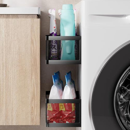 2-Pack Magnetic Shelves Laundry Room Organization | Strong Magnet Organizer,Tall Guardrails to Prevent Falling, For Washing Machine, Refrigerator, Kitchen & Pantry
