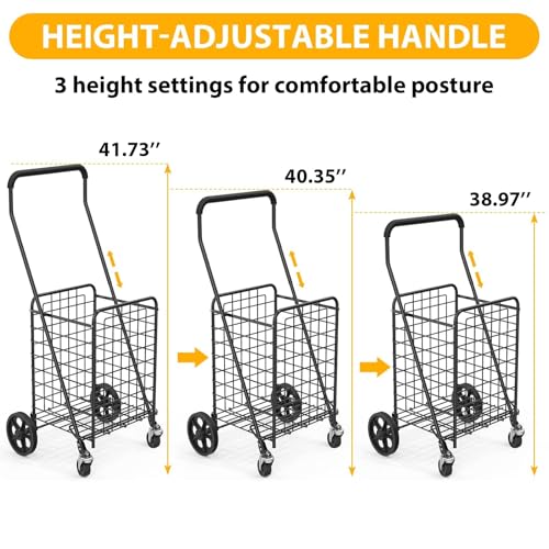 Kiffler Grocery Shopping Cart with 360° Rolling Swivel Wheels, 100LBS Utility Cart Easily Collapsible Cart Extended Foam Cover, Trolley for Laundry,Groceries,Travel Black (Medium) - size: Medium