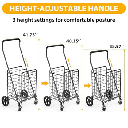 Kiffler Grocery Shopping Cart with 360° Rolling Swivel Wheels, 100LBS Utility Cart Easily Collapsible Cart Extended Foam Cover, Trolley for Laundry,Groceries,Travel Black (Medium) - size: Medium
