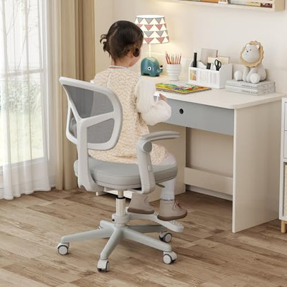 HONEY JOY Kids Desk Chair, Children Study Chair with Adjustable Height/Armrest/Footrest, Swivel Rolling Mesh Task Student Chair, Kids Computer Chair for Teens Girls Boys, Home, School, Office (Grey) - color: Grey