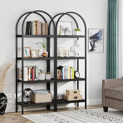 Tribesigns 4-Tier Open Bookshelf Set of 2, 70.8" Industrial Wood Bookcase with Metal Frame, Freestanding Display Rack Tall Shelving Unit for Office, Bedroom (Black, 2PCS) - color: Black, size: 2PCS/4-Tier
