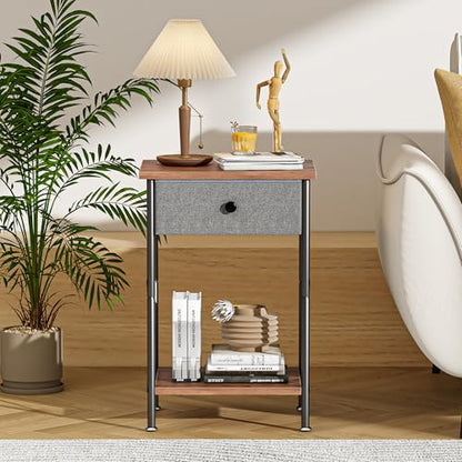 VECELO End Tables, Modern Nightstand with Fabric Drawer & Open Shelf, Night Stand for Bedroom Living Room, Industrial Metal Frame, Easy Assembly, Rustic Brown,2 Pack - color: Rustic Brown, size: 2 PACK