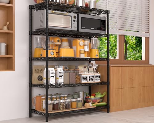 PrimeZone Wire Metal Storage Shelves - 5 Tier Adjustable NSF-Certified Heavy Duty Garage Shelving Unit Organizer Rack, Steel Utility Shelf for Kitchen, Pantry, Closet, 35.5" W x 14" D x 72" H, Black - size: 35.5"W x 14"D x 72"H