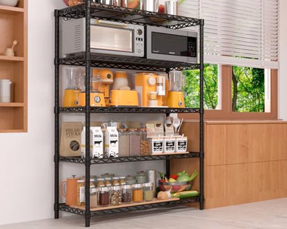 PrimeZone Wire Metal Storage Shelves - 5 Tier Adjustable NSF-Certified Heavy Duty Garage Shelving Unit Organizer Rack, Steel Utility Shelf for Kitchen, Pantry, Closet, 35.5" W x 14" D x 72" H, Black - size: 35.5"W x 14"D x 72"H