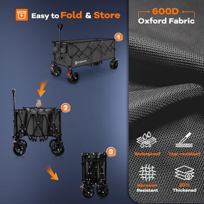 Originsure 300L Collapsible Beach Wagon Cart with Big Wheels, 560lbs, Grey | 48" Foldable Utility Wagon,7" All-Terrain Wheels,Heavy Duty Frame,Compact&Space-Saving,for Camping,Sports,Grocery,Garden - color: Gray
