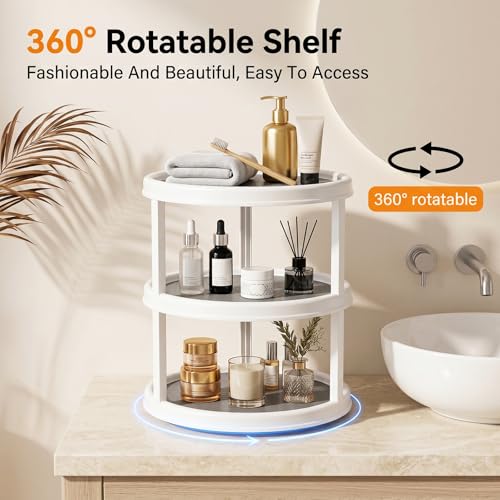 Yesland 3 Tier Lazy Susan Turntable - 12'' Round Tiered Rotating Kitchen Spice Organizer and Non-Skid Organization Storage Container - Tiered Tray for Fruit, Snacks, Cosmetic, Pantry, Bathroom(Grey)