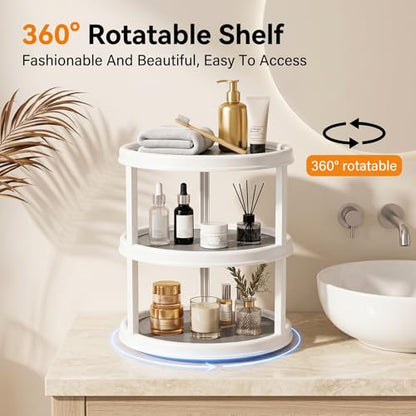 Yesland 3 Tier Lazy Susan Turntable - 12'' Round Tiered Rotating Kitchen Spice Organizer and Non-Skid Organization Storage Container - Tiered Tray for Fruit, Snacks, Cosmetic, Pantry, Bathroom(Grey)