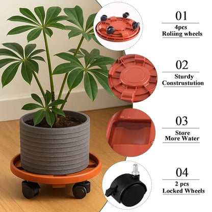 Rolling Plant Stand with Wheels 3 Pack 12 Inch Plant Caddy with Wheels Heavy Duty Plant Dolly Roller Base with Wheels Round Flower Pot Rack Holder Planter Trolley Tray, Red - color: Red, size: 12 inch