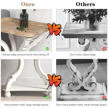 Kinfant Square Accent Side Table - Vintage Wood End Table Sofa Table with Bottom Shelf for Living Room, Bedroom, Office, White - style: 1-pack-White and Wood