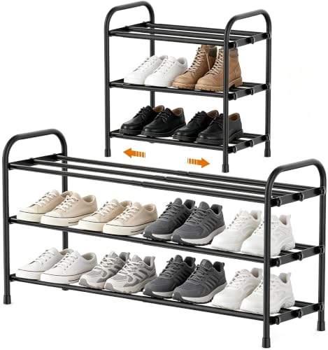 3 Tier Expandable Shoe Rack Metal Shoe Stand Shelf Storage for Entryway Closet Doorway, Black - size: 3 Tier