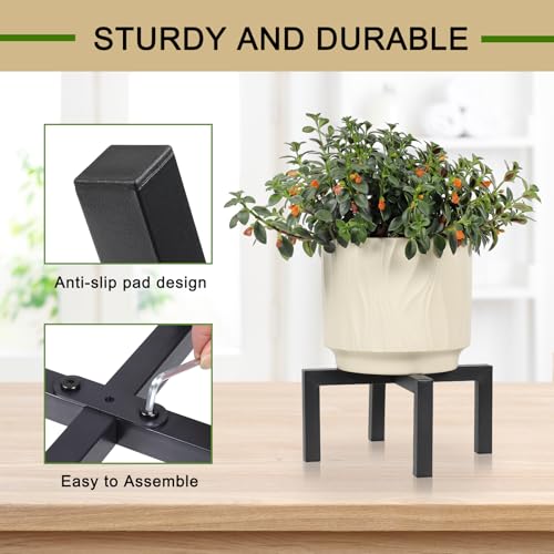 Plant Stand Indoor Outdoor, Heavy Duty Metal Plant Pot Holder, Mid Century Modern Planter Stands, Floor Flower Pot Holder, Fit 5-15 Inches Pots (Black, Fit 5-15 inch pots) - size: Fit 5-15 inch pots