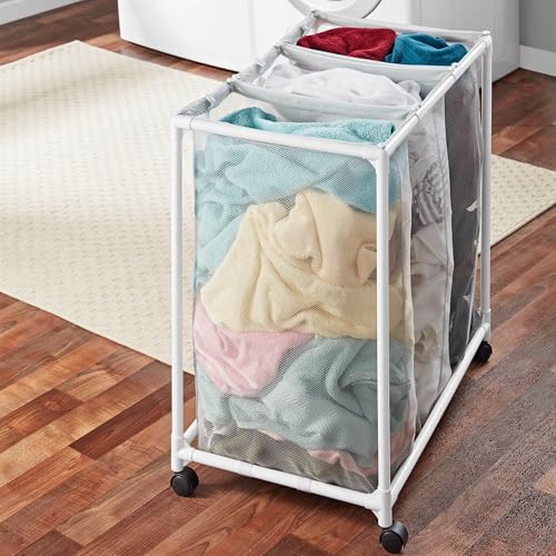Rolling Laundry Hamper Sorter Cart with Removable Mesh Bags and Smooth Casters, Multi-Compartment Laundry Storage for Home Organization