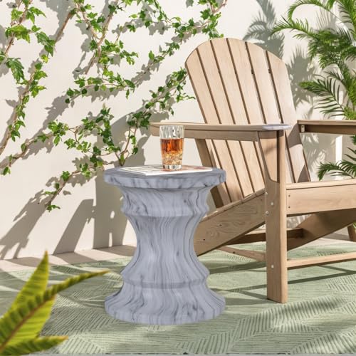 Stone Side Table,Round Faux Marble Side Table,Modern Small Stone End Table for Balcony (White-15.35"-5) - color: White-15.35"-5