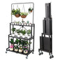 Foldable 4-Tier Plant Stand Indoor Outdoor Hanging Plant Shelf No Assembly Required Pot Placement Area With Wheels Sturdy Fall Prevention Storage Shelf Flower Pot Stand