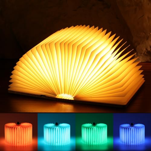 Unique Gifts for Book Lovers Women, 12 Colors Portable Book Lamp with Remote, Folding Book Light, Lovely Gift for Christmas, Birthday, Back to School & Bookshelf & Home Decor (Walnut) - color: Walnut