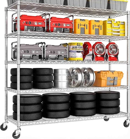 PrimeZone 5 Tier 48" Wx24''Dx81''H Wire Shelving with Wheels 3000lbs NSF Certified Storage Shelves Heavy Duty Metal Shelf Adjustable Rolling Rack Commercial Garage Restaurant Warehouse Kitchen Chrome - size: 48" W x 24" D x 81" H