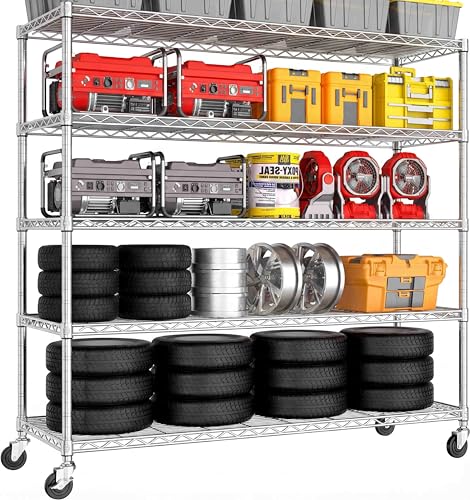 PrimeZone 5 Tier 48" Wx24''Dx81''H Wire Shelving with Wheels 3000lbs NSF Certified Storage Shelves Heavy Duty Metal Shelf Adjustable Rolling Rack Commercial Garage Restaurant Warehouse Kitchen Chrome - size: 48" W x 24" D x 81" H