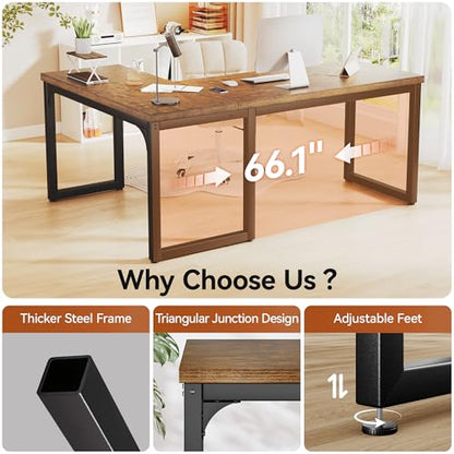 L Shaped Desk 66 Inch Gaming Desk with 1.18 Inch Thicker Desktop, Corner Computer Desk Home Office Desk Study Writing Work Desk Metal Frame, Rustic Brown - size: 66 Inch