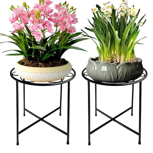 Plant Stand, 15'' Tall Plant Stands Indoor Outdoor Set of 2, Retro Design Round Plant Stand, Rust-proof Coated Metal Plant Pot Stand Flower Stands for Indoor Plants Patio Garden Home Decor - size: 15'' 2 COUNT