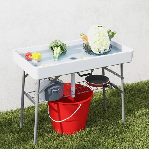 Outsunny 3.4ft Folding Ice Cooler Table with Drain, Fill and Chill, Outdoor with Storage Shelf, Drink Cooler for Parties Picnic BBQ Camping Wedding, White