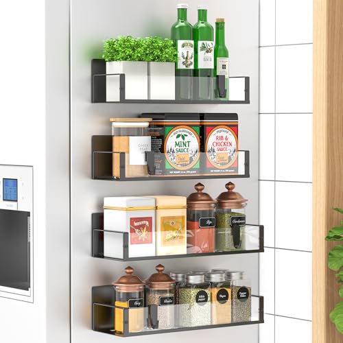 Metal Magnetic Spice Rack for Refrigerator Clear, 4 Pack | Magnetic Shelves Heavy Duty for Fridge in Kitchen, Seasoning Storage Organizer, For Oven Washer and Dryer, For Heavier Items - color: Clear, size: 4 Pack