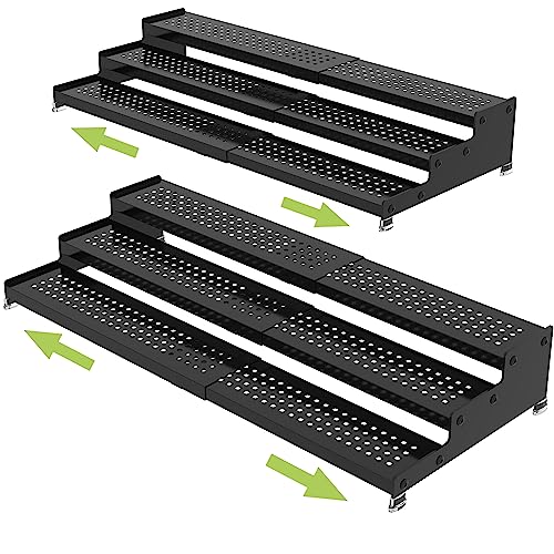 Jojocross Metal Spice Rack Organizer for Cabinet, 3 Tier Expandable Spice Storage shelf, Great for Kitchen Cabinets, Cupboard,Pantry and Countertop More,Metal plate with hole(2PACKS/BLACK) - color: Black, size: 2 Packs, 9.45" D x 12.8" ~ 24" L x 3.56" H