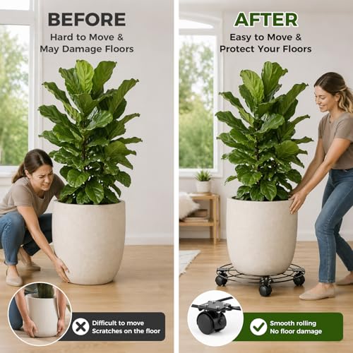 2 Packs 17.5" Extra-large Metal Plant Caddy with 6 Wheels Iron Rolling Plant Stands Heavy-duty Plant Roller Base Pot Movers Indoor Outdoor Wheeled Plant Dolly with Casters Planter Coaster Trolley - size: 17.5"