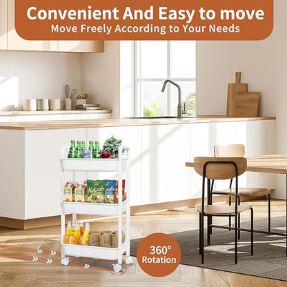 YSSOA Rolling Storage Cart, 3 Tier Slim Mobile Shelving Unit 360° Rotating Wheel Lockable Utility Cart, Ideal for Office, Kitchen, Bathroom, Laundry and Narrow Spaces, White - size: 3-Tier 11"Dx16"Wx30"H