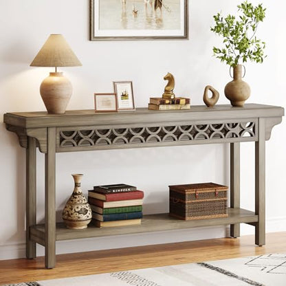 Tribesigns 70.8-Inch Solid Wood Long Console Table, Farmhouse Entryway Table with Storage, Narrow Sofa Table Grey Couch Table for Living Room Entryway Hallway (Gray) - color: Grey
