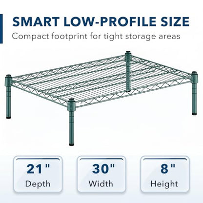 Green Epoxy Wire Storage Shelf, Dunnage Rack, Commercial 1 Tier Small Shelf, 21" x 30" x 8", Heavy-Duty Metal Construction - color: Green, size: 21"D x 30"W x 8"H
