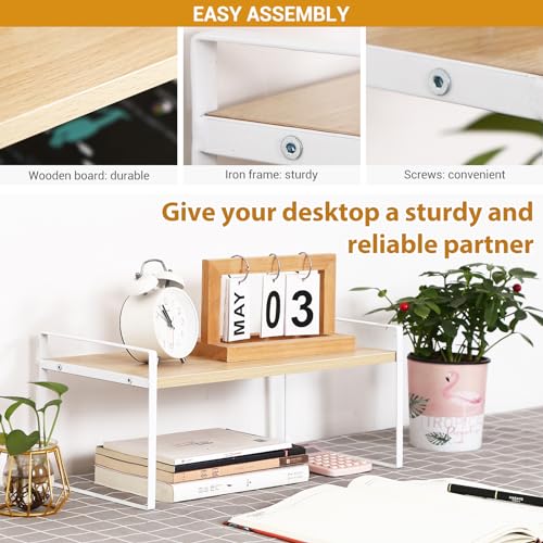 YGYQZ Desk Shelf Organizer for Top of Desk, 1-Tier Desktop Bookshelf, White & Wood - color: 1-tier White/Wood