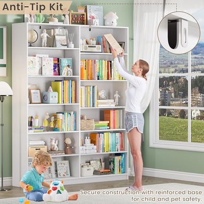 White Bookcase with 24 Open Shelves, 6 Tier Large Bookshelves, 70.8 Inch Tall Bookshelf and Bookcases for Living Room, Bedroom, Home Office Library - color: White, size: Wide 47.2 Inch-2pc