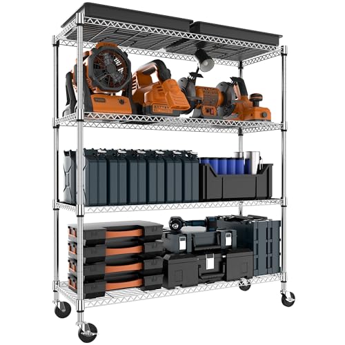 M MZG 4 Tiers Storage Shelves Load 1400LBS, Metal Shelving Wire Metal Shelving Unit Shelves for Storage Adjustable Garage Shelving for Pantry Kitchen Garage Chrome 17.7" D x 47.3" W x 62.7" H - color: Chrome, size: 4 Tiers, 17.7"D x 47.3"W x 62.7"H