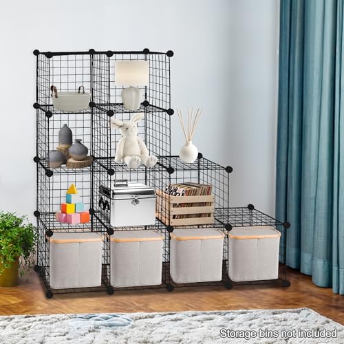 SUPER DEAL Metal Wire Cube Storage Organizer, 12 Cubes DIY Modular Cabinet Bookcase Bookshelf Shoe Rack Stackable Wire Cube Closet for Home, Office, Living Room, Bedroom