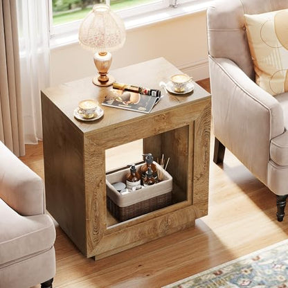 Tribesigns Rustic Wood End Table, 2 Tiered Square Side Table with Storage Shelf, Industrial Sofa Side Table for Living Room, Entrance (1, Wood) - color: Wood