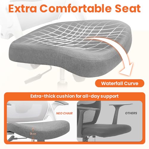 NEO CHAIR Office Desk Chair Gaming Computer High Back Support Mesh Comfy Seat with Adjustable Ergonomic Headrest Lumbar Rolling Flip-up Armrests and Wheels (Grey) - color: Grey