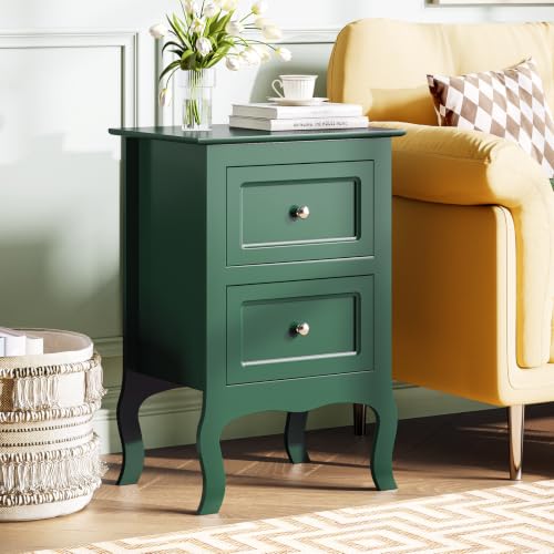 Bonnlo Green Nightstand with Drawers for Bedroom, Green Night Stand Bedside Table for Small Spaces, Kids Room, Living Room, Dorm, French, 15.75" W x 11.8" D x 23.6" H - color: Green